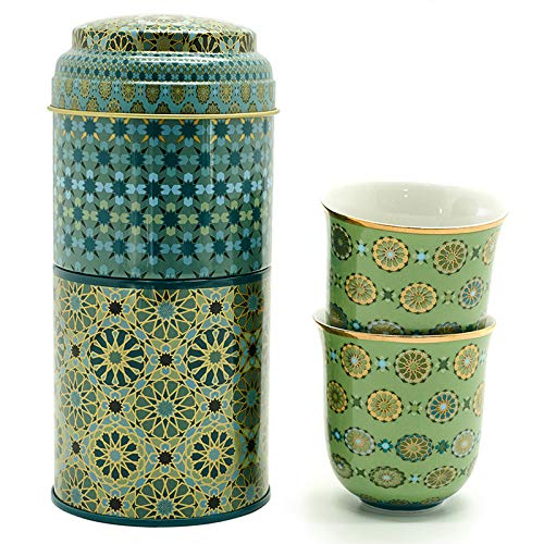 Images D'Orient Gift Set 2 in 1 Metal Cans with with 2x90 ml mit 2 x 90ml Porcalain Espresso Cups Mocca Cups.