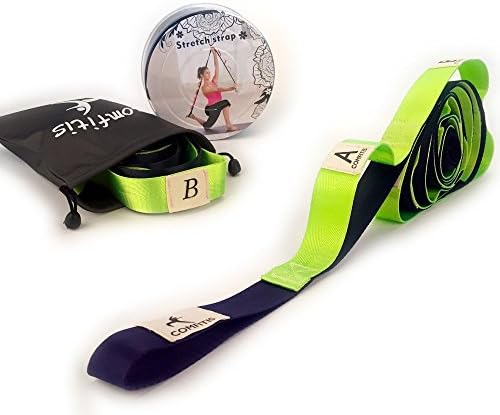 Yoga stretching strap, Stretch Out Strap with 12 Loops – Hamstring Stretch Strap Recommended Physical Therapy Equipment - Carry Bag &amp; Workout Instruction Include