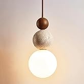 MODEBHD Modern Indoor Pendant Light Natural Stone Spherical Hanging Light Frosted White Glass Suspension Pendant Lamp for Bed