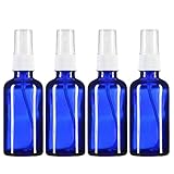 2 oz Empty Spray Bottle Cobalt Blue Boston Round Glass Bottle with White Atomizer - Perfect for Essential Oil Formulas,Aromatherapy and All Natural Cleaning Products (4 Pieces)