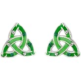 Tara Irish Earrings Trinity Knot Green Enamel & Crystal Made in Ireland