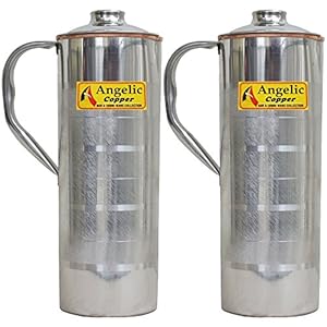 Angelic Copper Steel Water Bottle Set, 650 ml, Set of 2, Steel/Copper