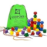 Gleeporte Jumbo Stringing & Lacing Bead Set - 36 Plastic Beads, and 4 Thread Strings, with a Tote Bag for Toddlers and Babies - Montessori Occupational Therapy Fine Motor Skills Sorting Toys,Autism