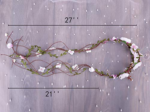 Felice Arts Floral Headband Adjustable Flower Crown Bridal Hair Wreath Flower Garland Headdress for Wedding Festival Themed Party Vacation Maternity Photography Props Halloween Fairy Costume or Xmas