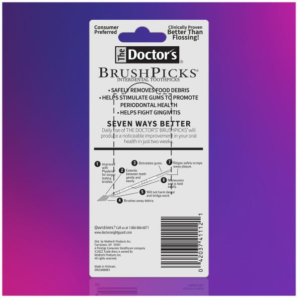 THE DOCTOR’S BRUSHPICKS, INTERDENTAL BRUSHES AND DENTAL PICK 2-IN-1, PLAQUE REMOVER FOR TEETH, 120 TOOTHPICKS, 1 PACK