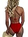 TOB Womens Sexy Cross Lace One Piece Swimsuit Swimwear Bathing Suit Wine Red, Medium