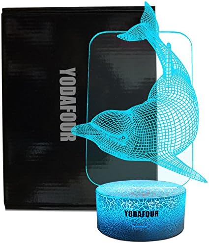 Dolphin 3D Illusion Night Light Lamp, Birthday Anniversary Party Gift, LED Nursery Bedside Table Desk Night Lamps Lights for Baby Girls Kids Children Animal Lovers Bedroom Decor Decoration by YODAFOUR