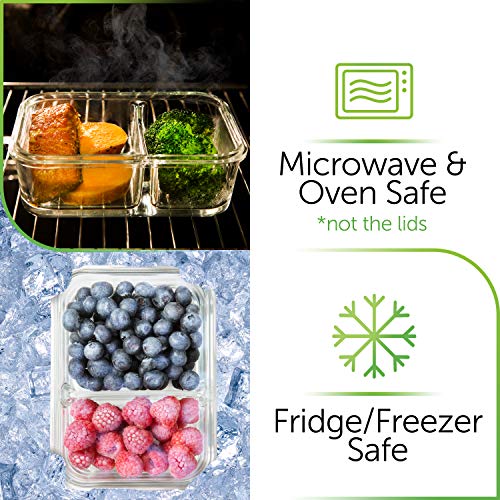 Glass Meal Prep Containers 2 Compartment - Glass Food Storage Containers with Lids - Glass Containers with Lids Glass Storage Containers with Lids Glass Food Containers Glass Lunch Containers Divided - Thumbnail 4