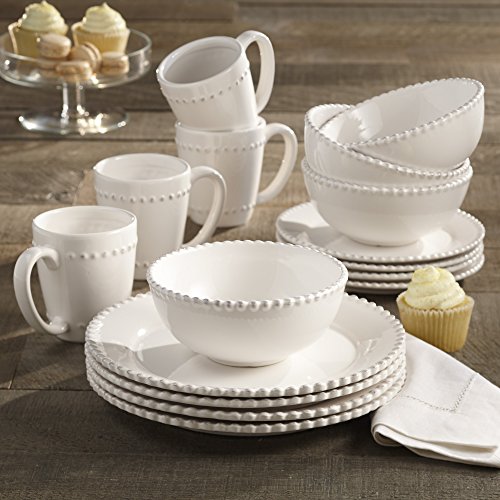American Atelier 16 Piece Bianca Bead Round Dinnerware Set, White