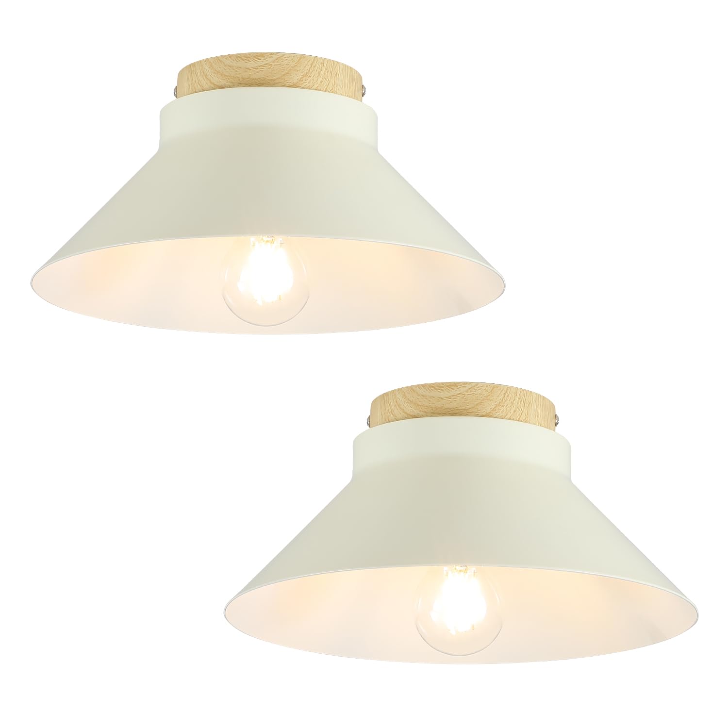 Photo 1 of 2 Pack Modern Flush Mount Ceiling Light, 11.8'' Cream White Metal Ceiling Light Fixtures with Natural Wood Accent, Farmhouse Semi Flush Mount Light Fixtures for Kitchen, Hallway, Entryway, Bedrooms