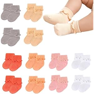 AHDSGJH 12 Pairs Preemie Newborn Baby Ruffle Socks Cotton Turn Cuff Frilly Dress Socks 5.8cm Sole for Infant Girls Boys Hospi