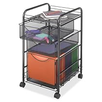 Safco Products 5213BL Onyx Mesh File Cart with 1 File Drawer and 2 Storage Drawers, Letter Size, Black