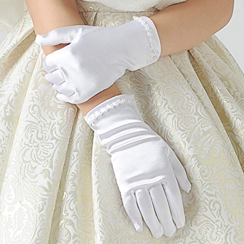Tandi Girls Gorgeous Satin Fancy Gloves for Special Occasion Dress Formal Wedding Pageant Party Short - Thumbnail 2