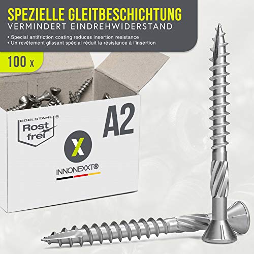 INNONEXXT® Premium Edelstahl Terrassenschrauben A2 inkl. Bit | 5,0 x 60 mm 200 Stück TX25 | Fräsrippen, Cut-Spitze… – Bild 4