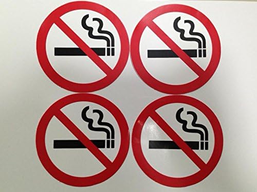Warning No Smoking Sign Sticker Size 4 Inch x 4 Pack for Car Window Bumper Laptop Security Warning Alert Sticker Decals