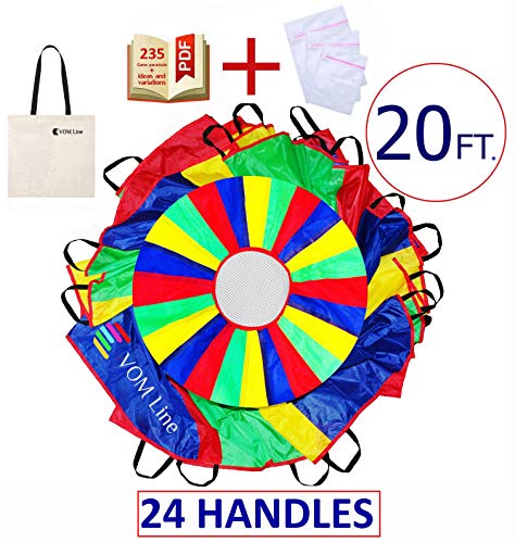 VOMLine Play Parachute for Kids with Smudge Resistant-Handles, Proper Selection of Matching Colors On The Basis of Experimental Color Testing, with High-Grade Stitching (20 ft. 24 Handles) - Thumbnail 7