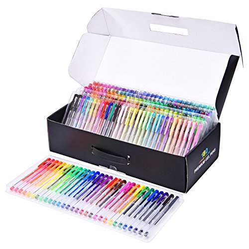 Gel Pens Set, UnityStar 180 Assorted Unique Colors (No Duplicate) Adult Coloring Gel Pens with Metallic Neon Glitter Magic Colors & Gift Box for Painting Drawing Writing