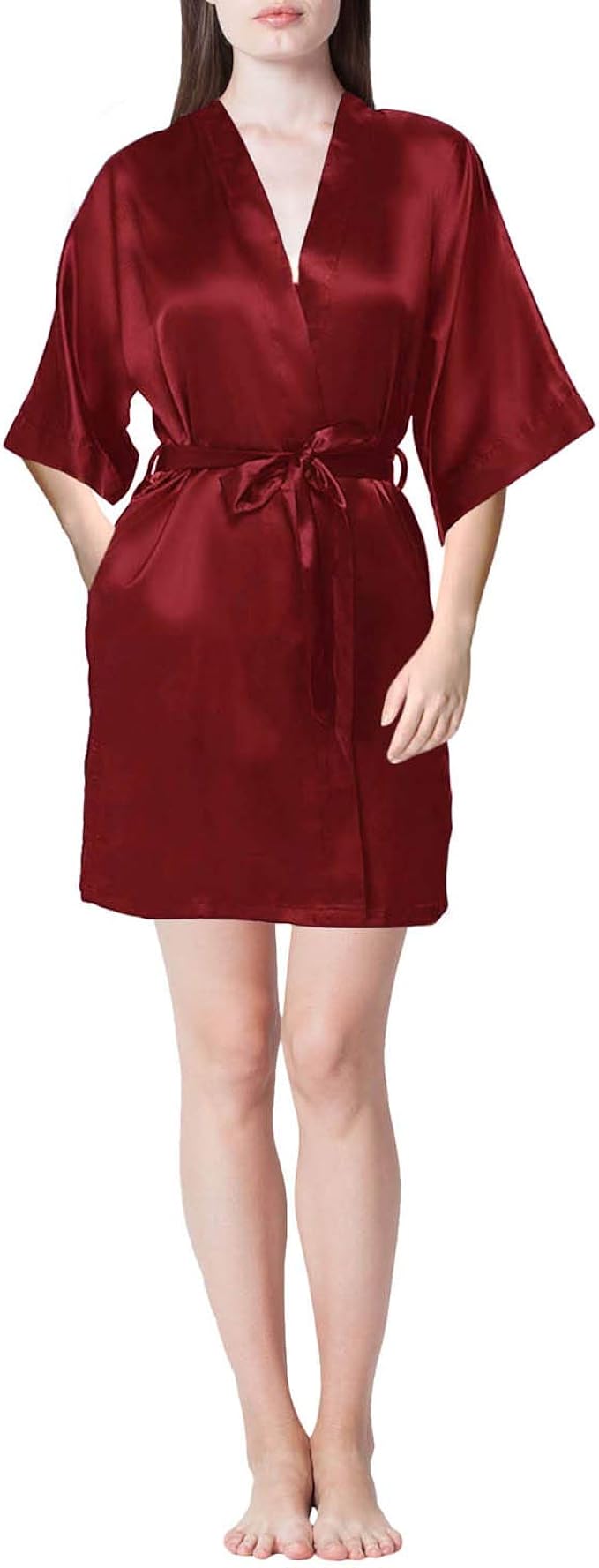Maroon Robes Plain Satin Dressing X-Small Gowns Bridal Party Robes