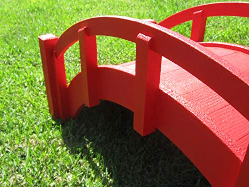SamsGazebos Miniature Japanese Wood Garden Bridge, Red, Assembled, 25" Long X 11" Tall X 11-1/2" Wide, Made in USA (Renewed)