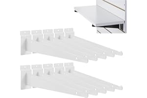 AYAYGD 10 Pack Slatwall Knife Shelf Bracket, 8 inch Slatwall Bracket for Shelves, Heavy Duty Metal Slatwall Accessories with Lip for Slat Wall Panels Shelving Display Home Commercial, White