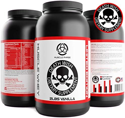 _ Vanilla Muscle WHEY Protein by Death Wish Supplements * Low Fat,Low Sugar Protein Shake for Men & Women,Lean Muscle & Weight Loss,Extreme Meal Replacement, Anabolic Performance