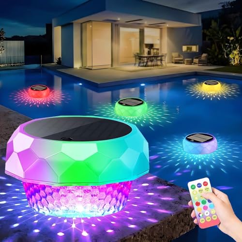 Joycome Outdoor Solar Pool Lights IP68 Waterproof Solar Lighting Pool with Remote Control, LED RGBCW Underwater Pool Lights for Outdoor Pond Party – 1 Pack