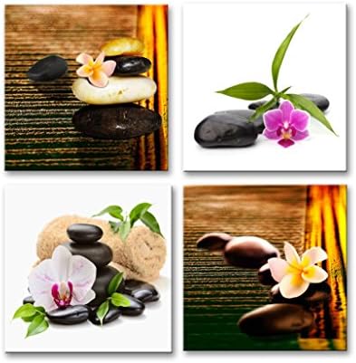 Yang Hong Yu - Canvas Prints Orchid Flower and Stones Photos on Canvas Wall Art Stretched and Framed Modern Decor Paintings Giclee Artwork for Home Decoration 12x12inch