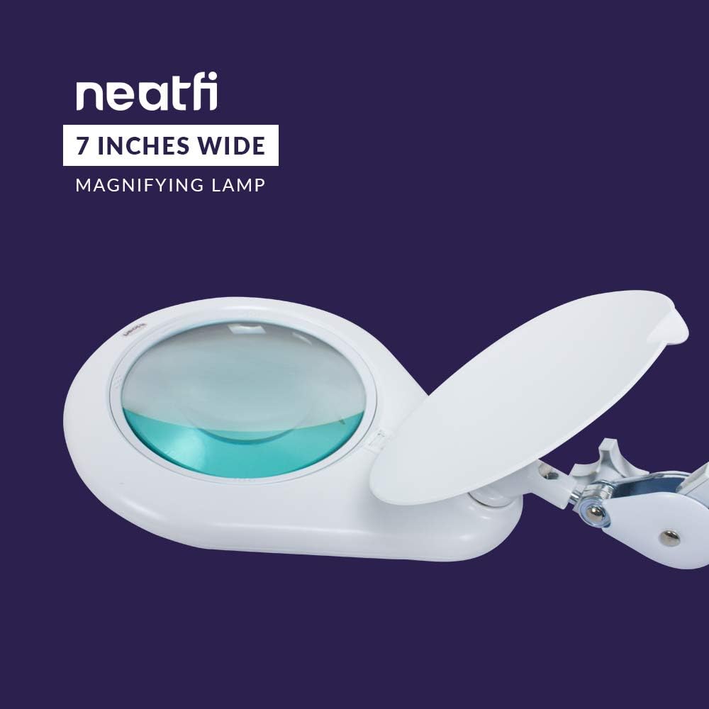 Neatfi Elite XL HD Super LED Magnifying Lamp with Clamp - 18cm Glass Lens, 5-Diopter, 6500K Daylight, White, 18cm, with Clamp - Image 4
