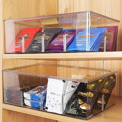 Caja para Té con 8 Compartimentos con Tapa Abatible, Organizador de Te para Infusiones, Bolsas de Té, Sobres de Café y Azúcar, Porta Te de Acrilico para Nevera, Armario, Despensa, Encimeras de Cocina