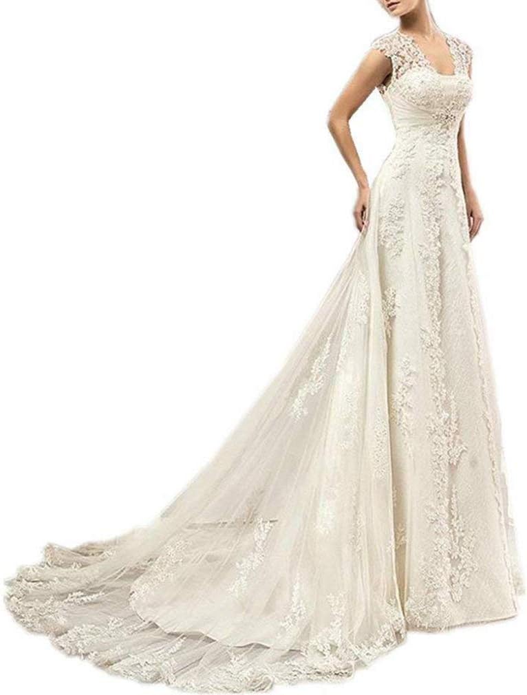 Aurora Bridal Women Off-Shoulder Floor Length Lace Wedding Dress Bride Gown