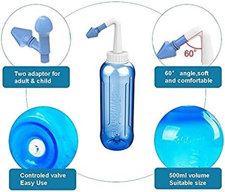 LS-Nasal Nose Wash Bottle Nasal Cleanse 10oz 500 Nose Cleaner Clean Irrigator Allergies Relief Pressure Rinse Neti Pot Cleanser Irrigation Nasal Cleansing Washer Sneezer Washing (500-G)
