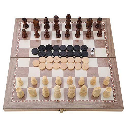 Wooden Chess Set, 3in1 Chess & Checkers & Backgammon Folding Chess