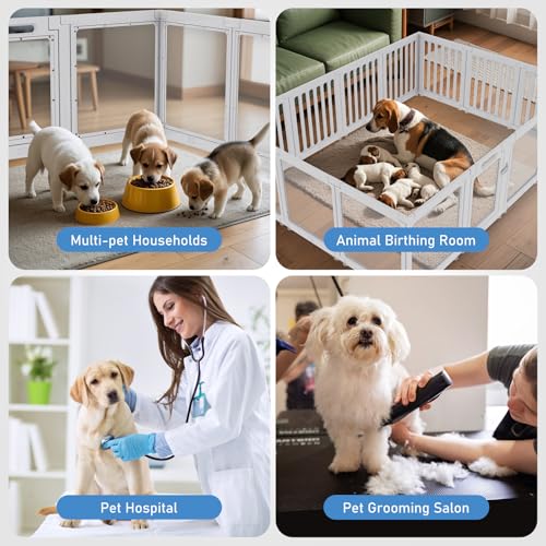 FASNATI Transparent Acrylic Dog Playpen, H60cm, Foldable with Suction Cups, Easy to Assemble and Clean, 10 Panels