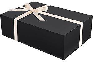 Brothersbox Black Gift Box 13.8"x9.1"x4.3" Large Gift Boxes for Presents with Magnetic Lid, Ribbon, Collapsible Boxes for Gift Packaging Mother's Day Christmas Birthday Wedding