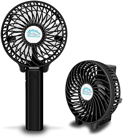 NOVOLAND Mini Electric Portable Hand Fan USB Rechargeable Battery Operated Folding Design for Handheld or Stand on Desk Table Fits Indoor Bedroom Office and Outdoor Travel (Black)