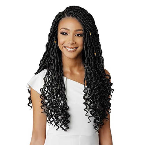 Eerya 6Packs Goddess Faux Locs Crochet Hair Braids Wavy with Curly Ends Synthetic Hair Extensions Fauxlocs Fiber Braiding Hair Afro Kinky Soft Dread Dreadlocks (18Inch Natural Black #1B)
