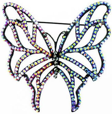 Pink and Blue on Black Body Bling Butterfly Brooch