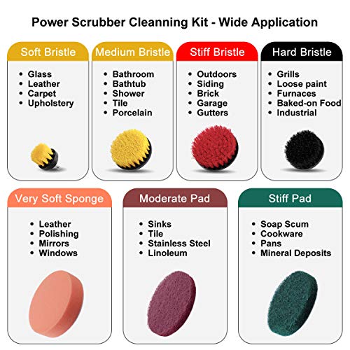 16 Piece Drill Brush Attachment Set, ONE PIX Power Scrubber Cleaning Kit with Extend Long Attachment Scrub Pads Sponge for Grout, Tile Sealants, Carpet, Sink, Bathtub, Floor, Wheels