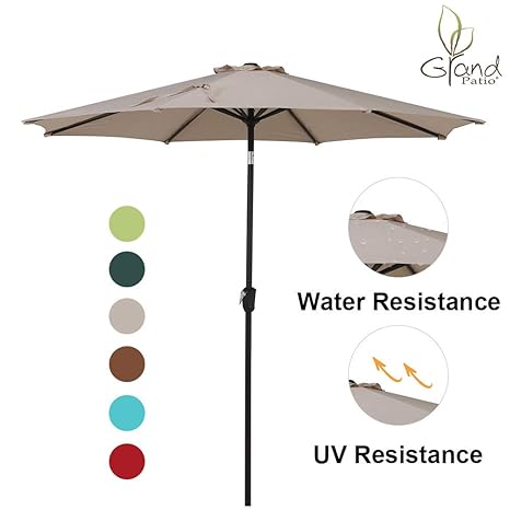 Grand Patio 9 Ft Enhanced Aluminum Patio Umbrella Uv Protected Outdoor Umbrella With Auto Crank And Push Button Tilt Beige Amazon In Garden Outdoors