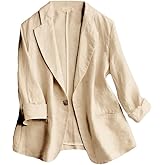 IDEALSANXUN Linen Blazer Women 3/4 Sleeve Lightweight Spring Summer Blazer Jackets