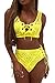 Almaree Summer Lace Up Front High Waist Beachwear Lace Bikini for Ladies Yellow M