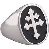 Black Enamel Cross of Lorraine Stainless Steel Mens Ring Knights Templar Crusader