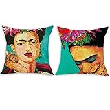 Mulzeart Set of 2, Oil Painting Frida Kahlo Artistic Self-Portrait Throw Pillow Covers, Decorative Throw Pillow Case 18x18inch, Linen/Cotton