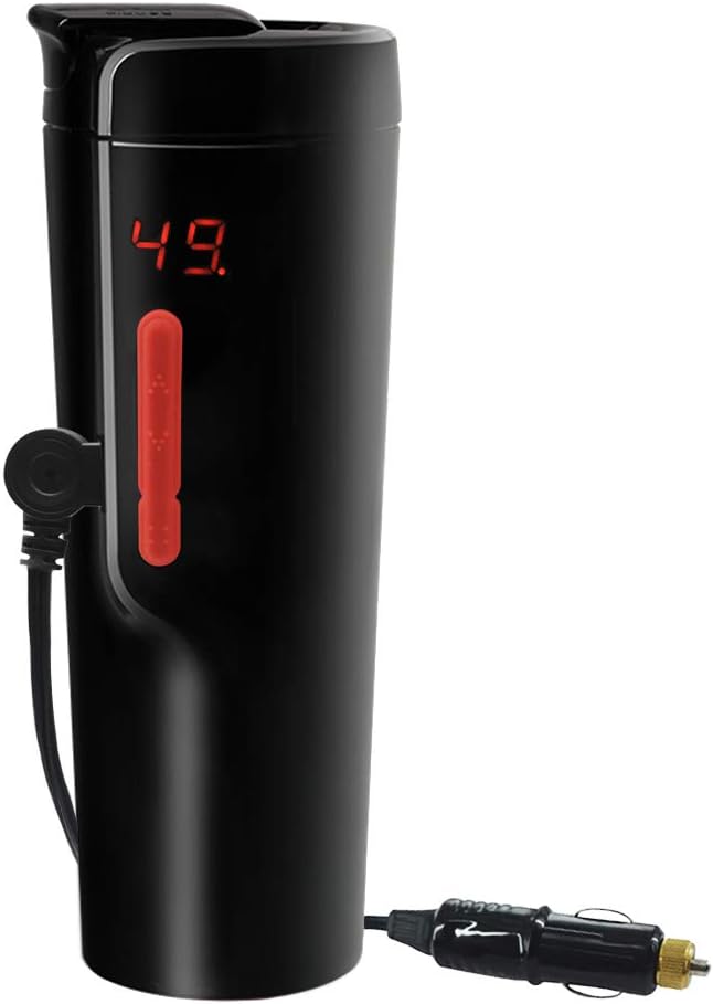 PUNCIA 12V Car Smart Electric Car Heated Travel Coffee Heating Mug Auto Shelf Electric Heated Tea Cup (T-Black)