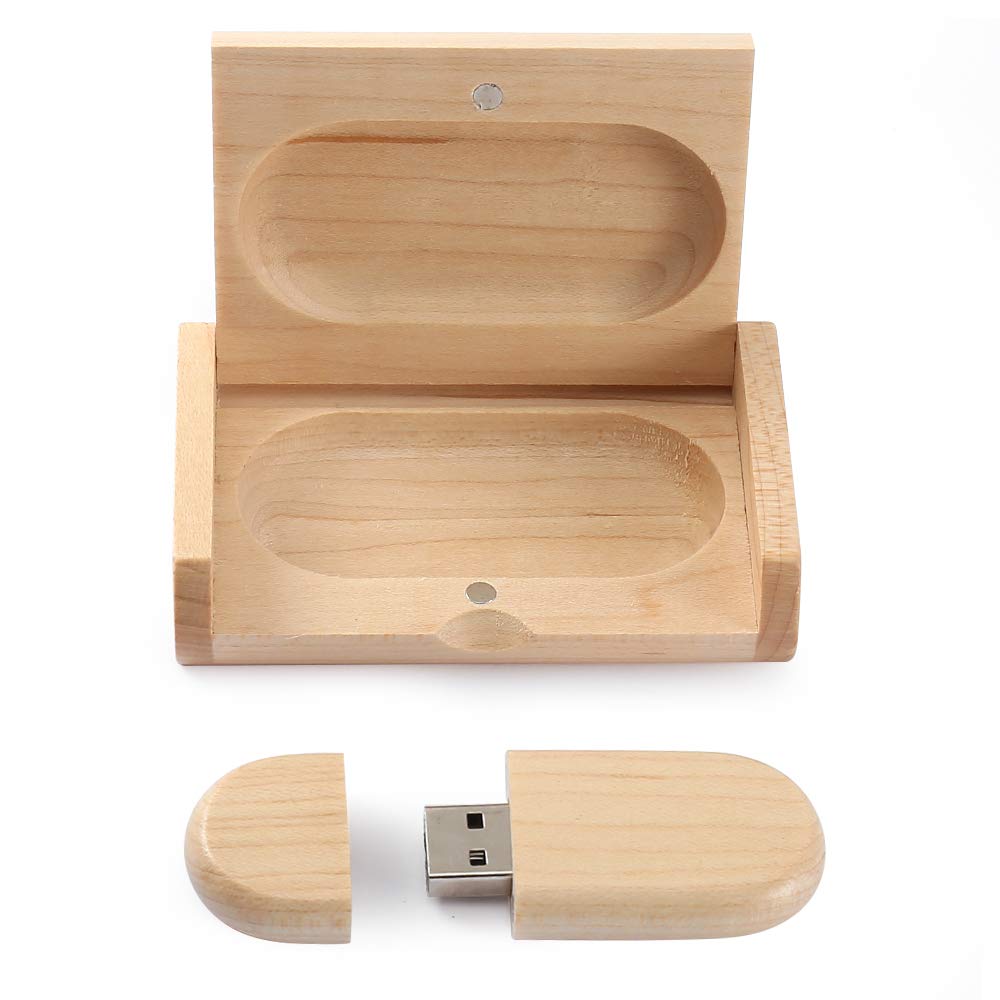 HOZYALE USB 2.0 Flash Drive Wood Memory Stick USB Stick 64GB Data Storage Ellipse Pendrive with Wooden Box