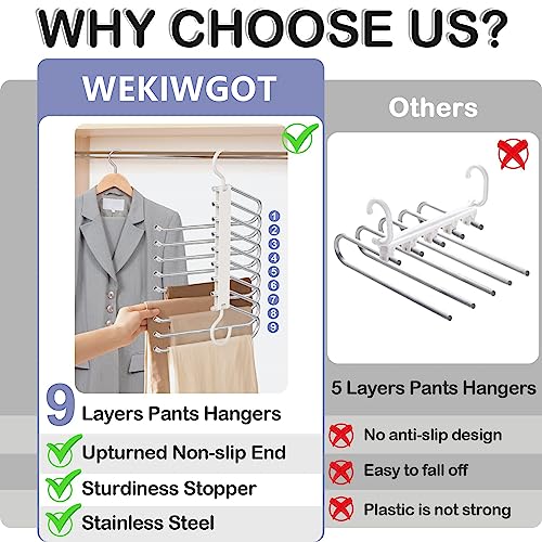 WEKIWGOT 9 in 1 Trouser Hangers, Wardrobe Organizer (White, 2 Pieces) | For trousers, jeans, bras, scarves, ties, men and women, durable steel, easy assembly, space-saving