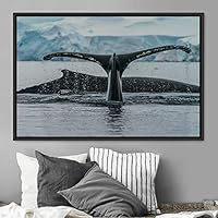 Framed Canvas Wall Art Swimming Free Cool Group Marine Life Multicolor Nautical Photography Realism Relax/Calm Whale - 16x24 inches