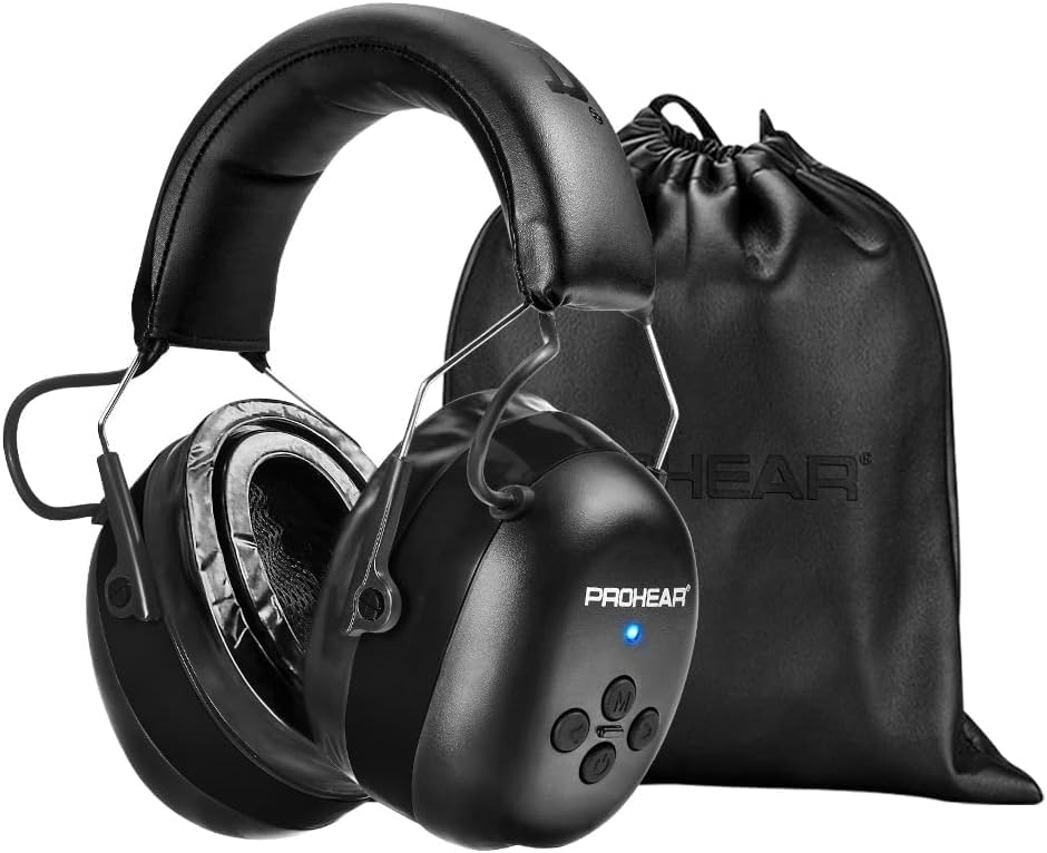 PROHEAR 037 Wireless Bluetooth Ear Defenders, Rechargeable Hands-Free Calling Headset, Safety Earmuffs for Lawn Mowing, Hearing Protector for Woodworking, Ideal for Carpenter, Gardener
