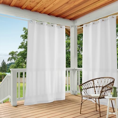 TOWN & COUNTRY BASICS Cabana Solid Heavyweight Indoor Outdoor Curtains, Light Filtering Opacity with Grommet Top, Water Repellent, 54"x108", Winter White (Pack of 12) Image