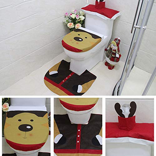 WINBOB 3PCS Christmas Elk Toilet Seat Tank Cover and Rug Set Bathroom Christmas Decorations Supplies - Thumbnail 2